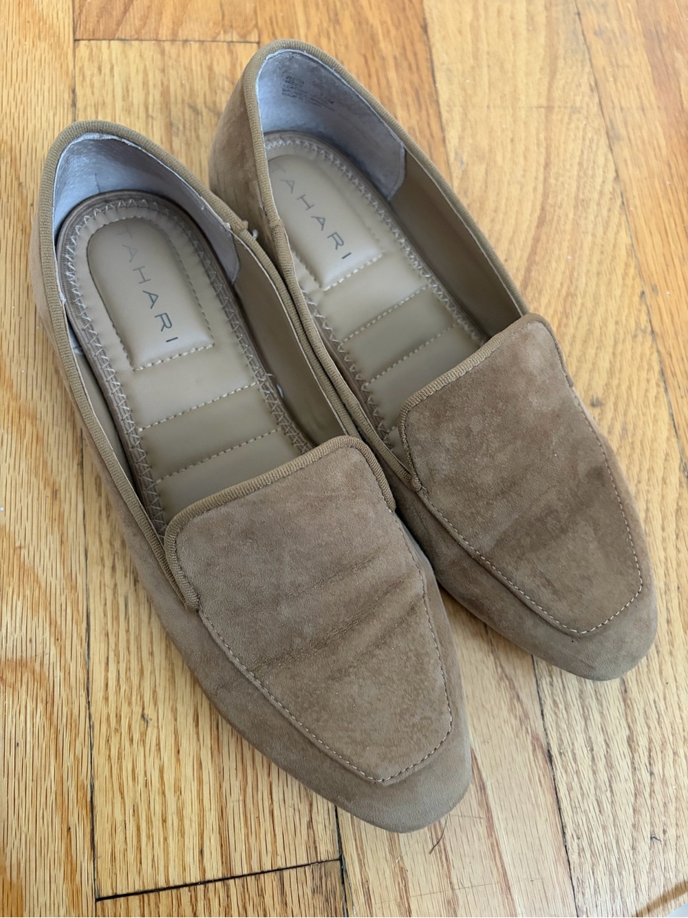 Tahari Taupe Suede Slip-On Loafers